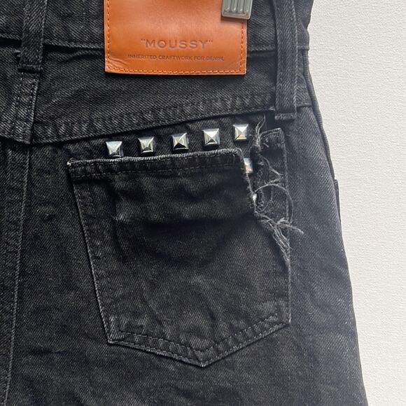 Moussy Button Fly Studded High Rise Denim Shorts Size 1 in Black - Picture 4 of 10